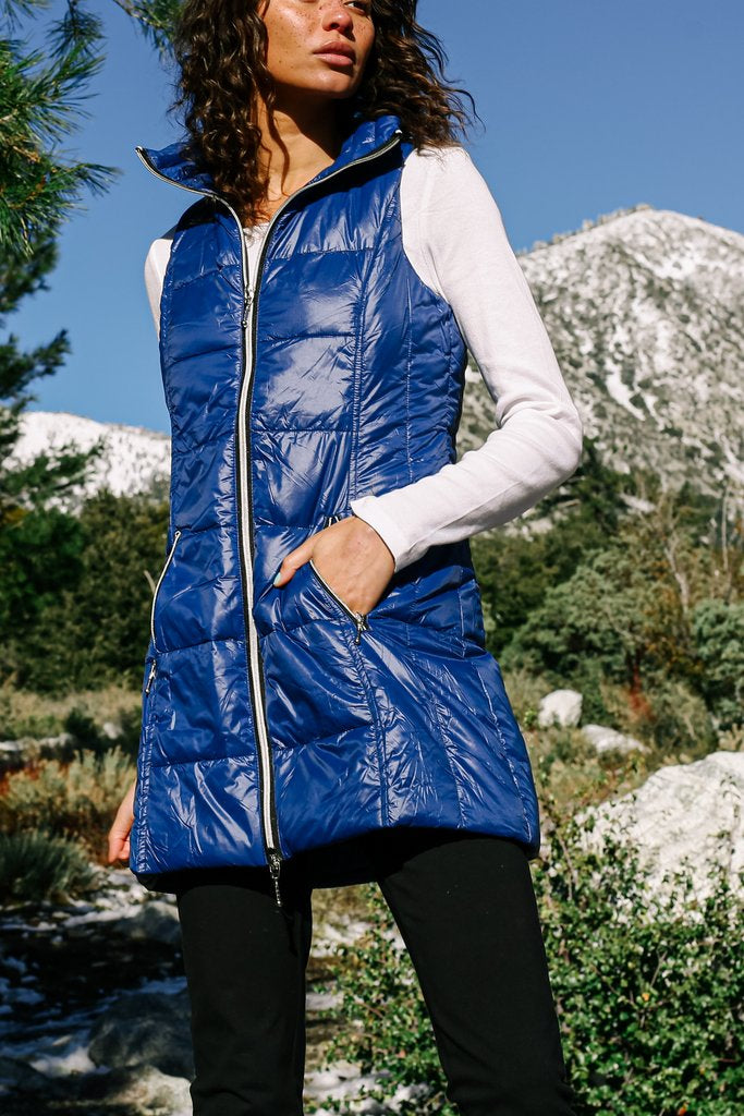 Long Puffer Vest in New Blue by My Anorak