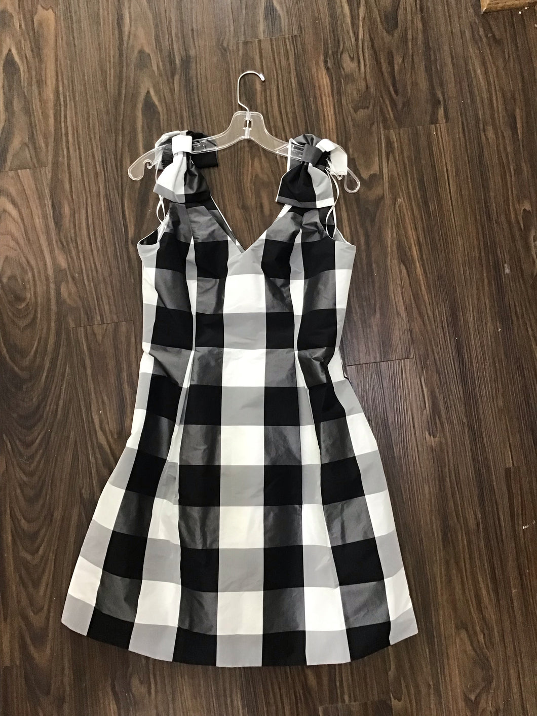 Sleeveless Bow Checkered Dress in Black/White by Tyler Böe