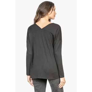Double V-Neck Tee in Black by Lilla P