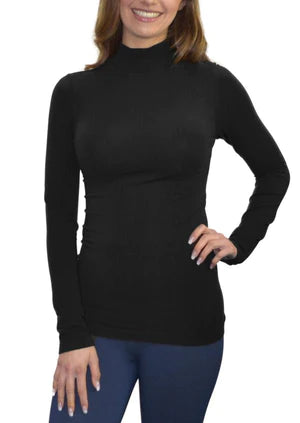 Long Sleeve Monk Neck Top in Black by Elietian