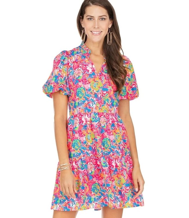 Puff Sleeved Tiered Dress Floral Splash by Jade