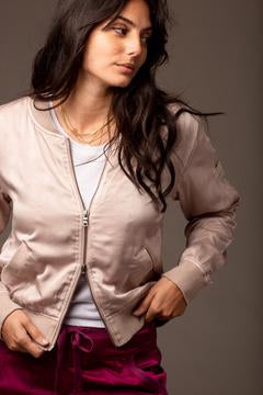 Virgil Shiny Satin Bomber Jacket in Blush by Marrakech