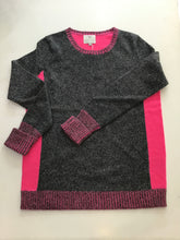 Load image into Gallery viewer, Contrast Back Sweater in Salt and Pepper with Shocking Pink by Edinburgh Knitwear
