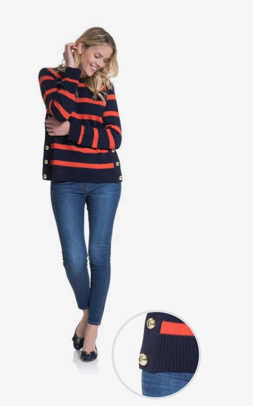 Cotton Football Sweater in Orange and Navy by Sail to Sable