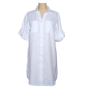 Nia Linen Shirt Dress in White by Dolma