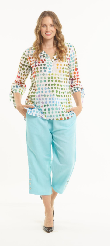 Long Sleeve Watercolor Dot Wire Collar Pull Over Tunic by Toofan