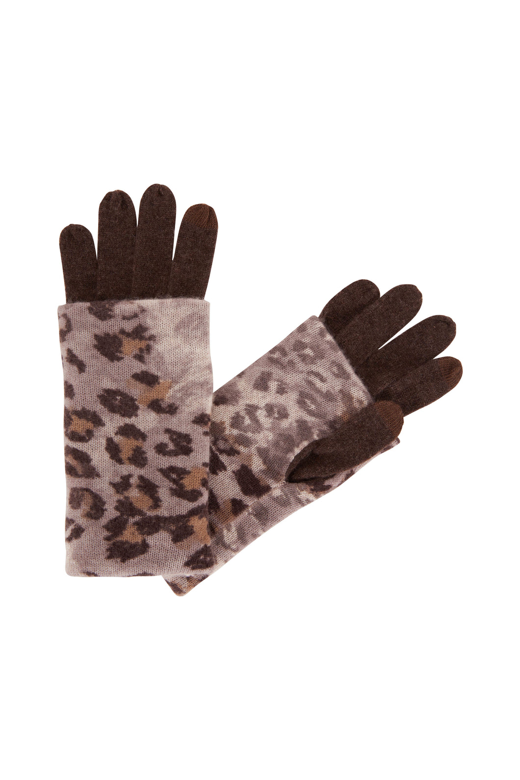 Leopard Print Cashmere Foldable Gloves by Kinross