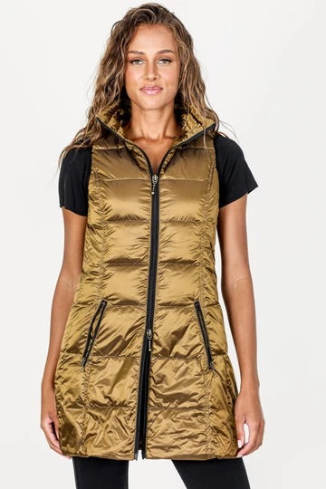 Long Down Puffer Vest in Bronze by My Anorak