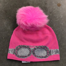 Load image into Gallery viewer, Sparkle Goggle Beanie with Snap On Pom Pom in pink by MM
