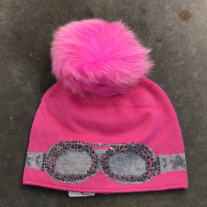 Sparkle Goggle Beanie with Snap On Pom Pom in pink by MM
