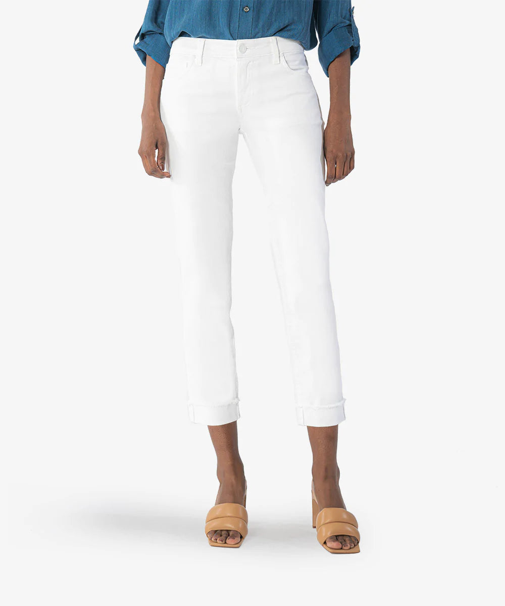 Amy Crop Straight Leg Roll Up Fray Hem in White by Kut From The Kloth