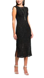Sabrina Shimmer Mesh Knit Sleeveless Long Dress in Shimmery Black