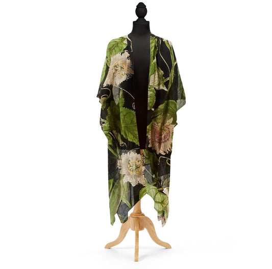 Black Passion Flower Long Kimono by One Hundred Stars