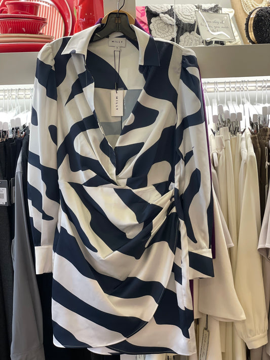 Zebra Wrap Dress in Navy by Milly