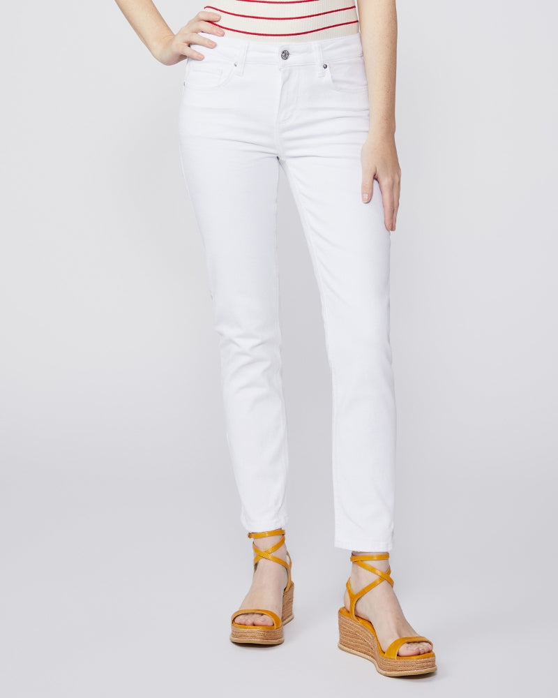 Amber Mid Rise Straight Ankle Crisp White Broken Hem by Paige Denim