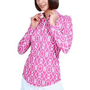 Pink and White Long Sleeve Zip Mock Neck by G Lifestyle