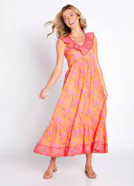 Batik Maxi Dress Orange Floral by Bella Tu