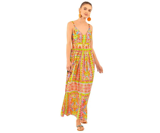 Watteau Fiesta Maxi Dress in Pink/Lime by Gretchen Scott