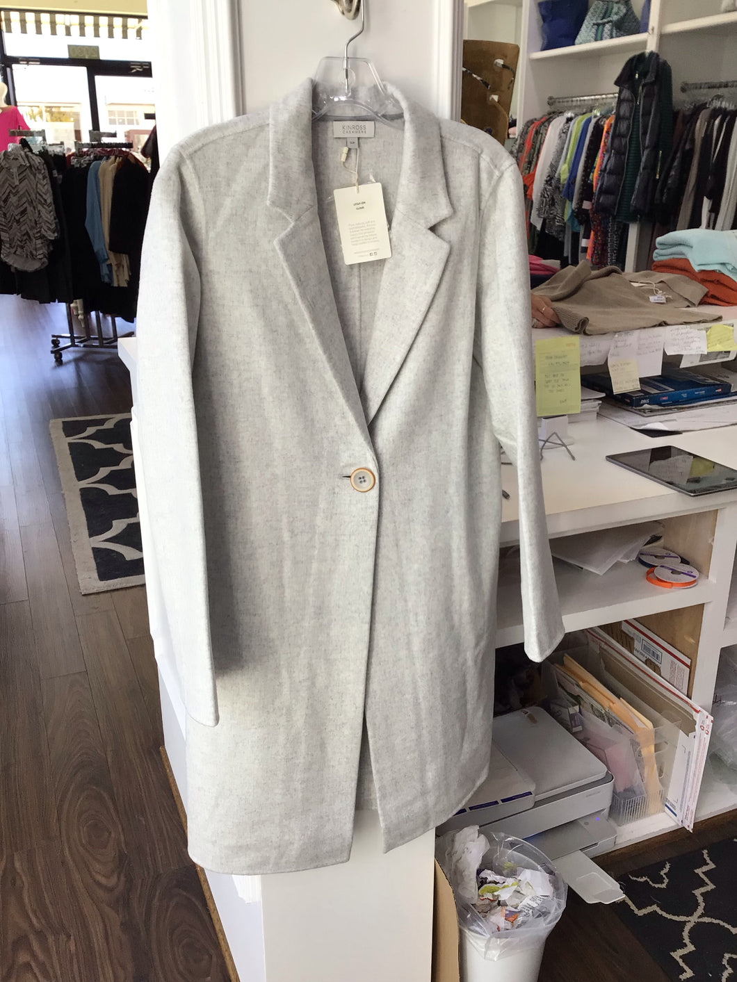 Lt. Weight Long Notch Collar Jacket in Cloud by Kinross Cashmere
