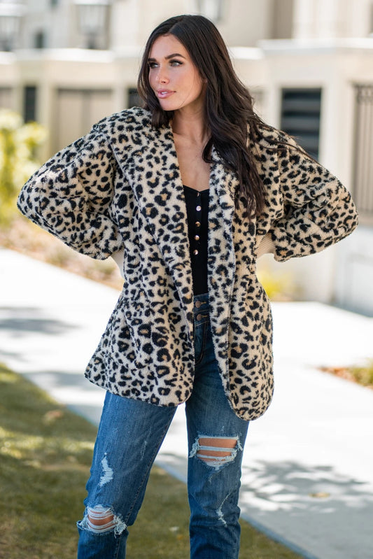 Cozy Sherpa Open Jacket in Leopard by Hem and Thread