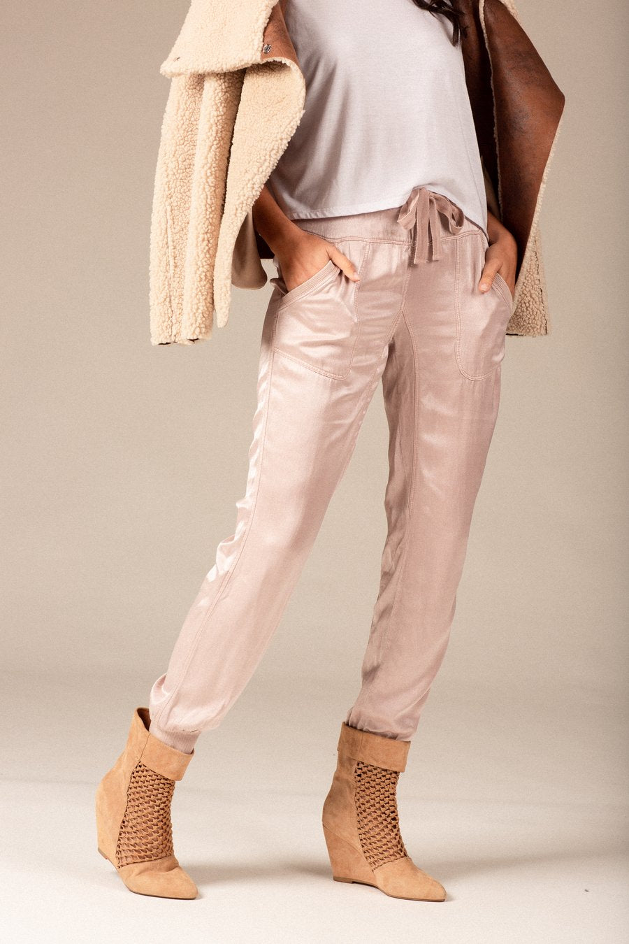 Liam Silky Joggers in Blush by Marrakech