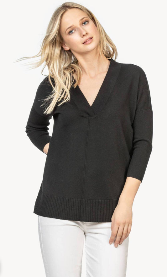 3/4 Sleeve Cotton Modal Sweater in Black by Lilla P