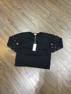 Open Hole Sleeve Sweater in Black by J Society
