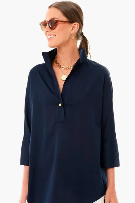 Airflow Blouse with Collar in Navy by Renuar