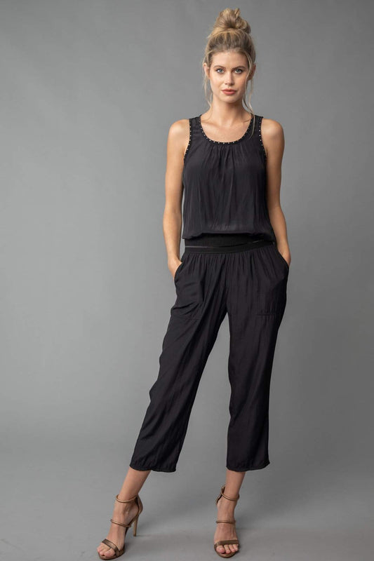 D Satin Cropped Jogger in Black by Lola and Sophie