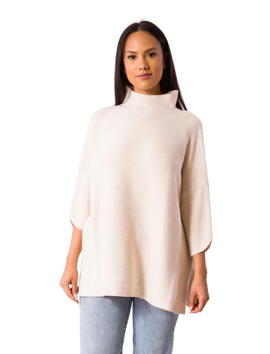 Boho Mock neck Tunic Sweater in Ecru by Kerisma