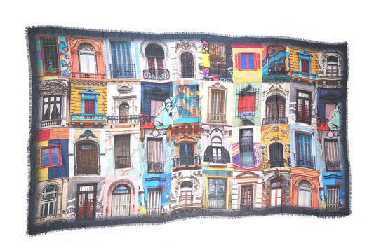 Blue Pacific Vintage Artisan Spanish Windows Scarf