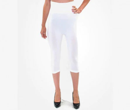 High Waisted Seamless Traditional Crop Leggings in White by