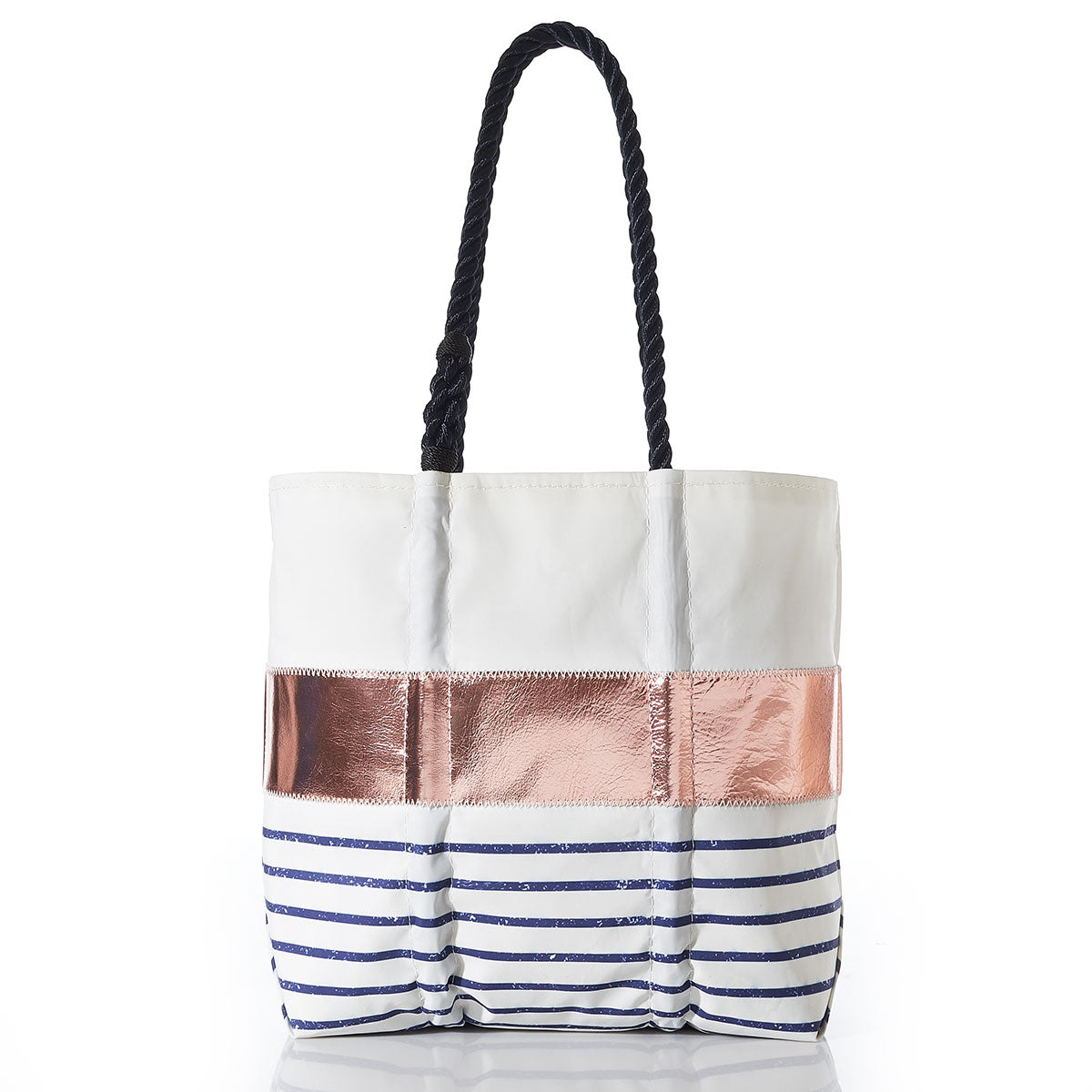 Rose Gold and Navy Mariner Stripe Medium Tote by Sea Bags