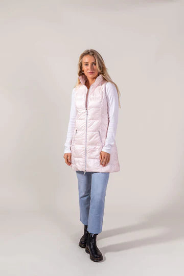 LONG NYLON DOWN VEST Ice Pink