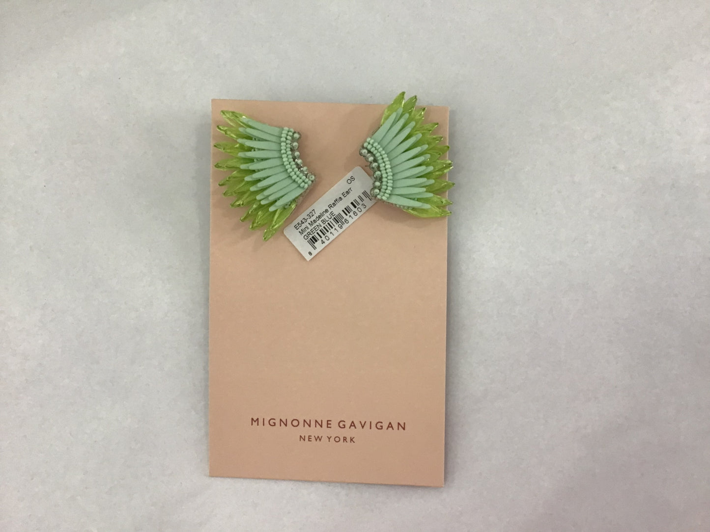 Mini Madeline Raffia Earrings in Green Blue by Mignonne Gavigan