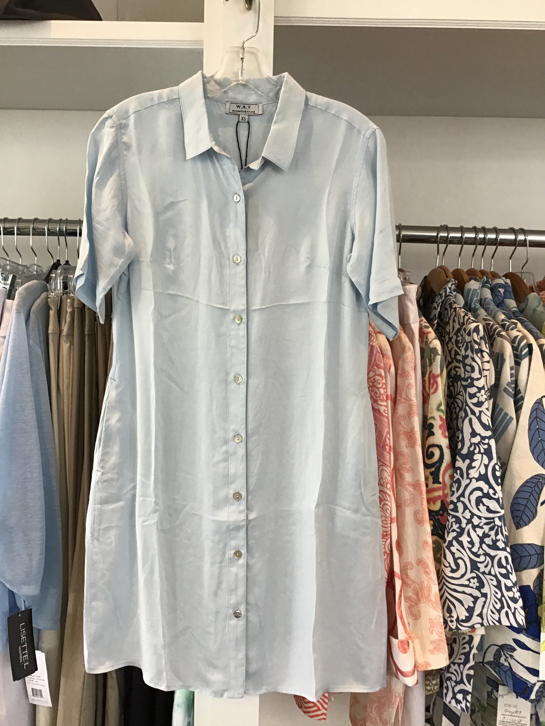 Washable Silk Shirt Dress in Light Blue by WAY