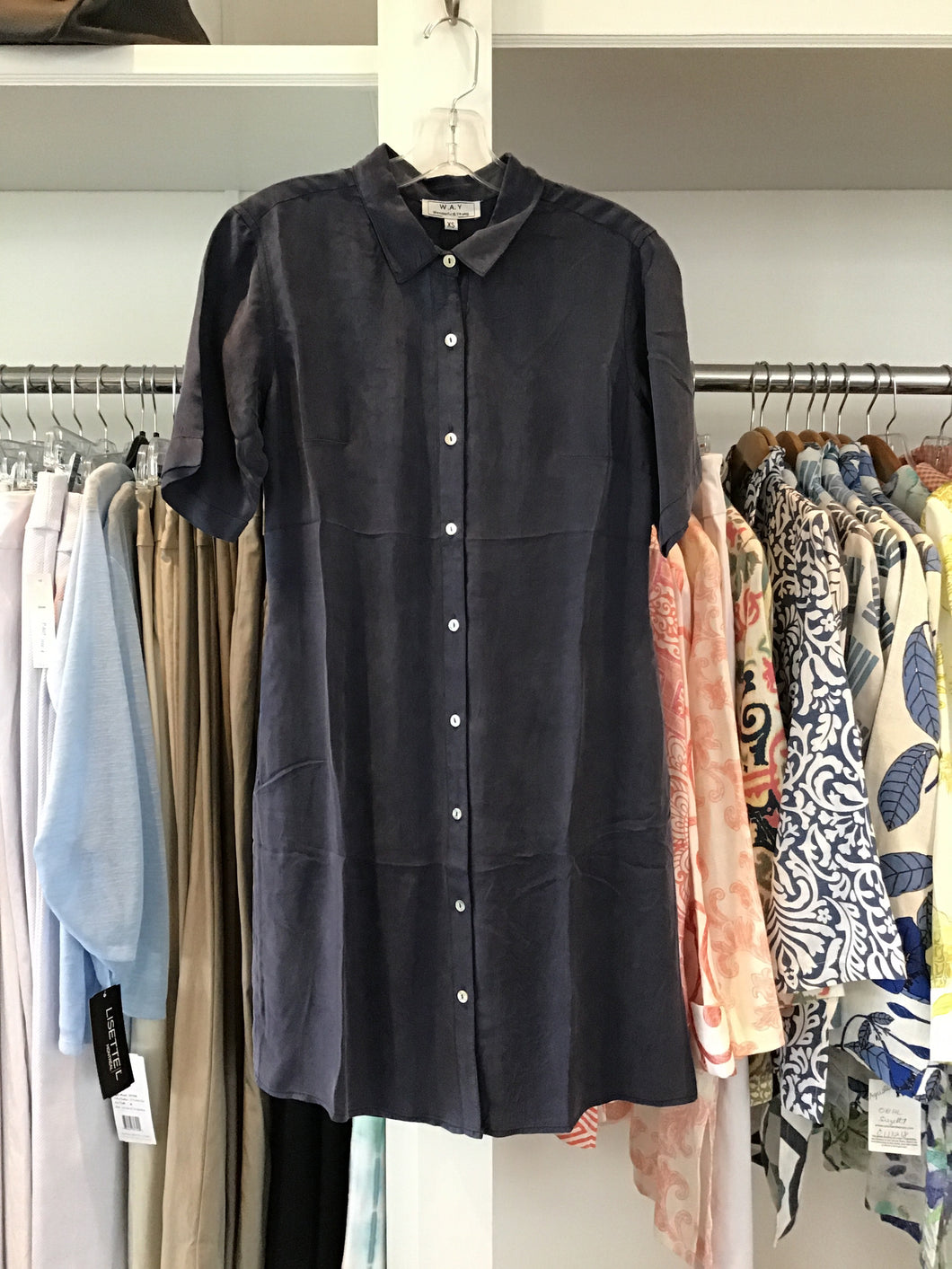 Washable Silk Shirt Dress in Navy by WAY